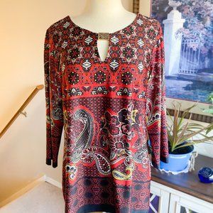 Melissa Paige Women's Paisley Pattern Blouse with Gold Brooch